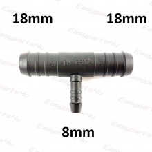 Tee (T-piece) 18mm - 8mm - 18mm Barbed Hose Joiner / Fitting